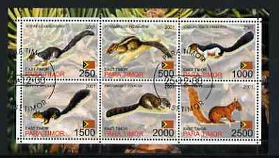 Timor (East) 2001 Squirrels perf sheetlet containing set of 6 values cto used