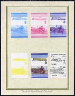 Tuvalu 1985 Locomotives #5 (Leaders of the World) 10c 'Green Arrow 2-6-2' set of 7 imperf progressive proof pairs comprising the 4 individual colours plus 2, 3 and all 4 colour composites mounted on special Format International ca……Details Below
