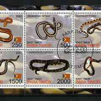 Timor (East) 2001 Grass Snakes perf sheetlet containing set of 6 values cto used