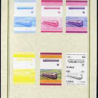 Tuvalu 1985 Locomotives #5 (Leaders of the World) 65c 'Flying Hamburger' set of 7 imperf progressive proof pairs comprising the 4 individual colours plus 2, 3 and all 4 colour composites mounted on special Format International car……Details Below
