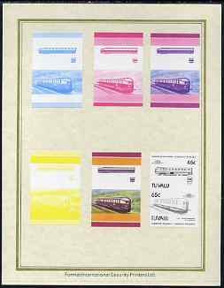 Tuvalu 1985 Locomotives #5 (Leaders of the World) 65c 'Flying Hamburger' set of 7 imperf progressive proof pairs comprising the 4 individual colours plus 2, 3 and all 4 colour composites mounted on special Format International car……Details Below