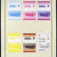 St Lucia 1985 Locomotives #4 (Leaders of the World) 10c '0-6-2 Tank' set of 7 imperf progressive proof pairs comprising the 4 individual colours plus 2, 3 and all 4 colour composites mounted on special Format International cards (as SG 824a)