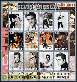 Buriatia Republic 2002 Elvis Presley 25th Death Anniversary #1 perf sheetlet containing set of 12 values unmounted mint