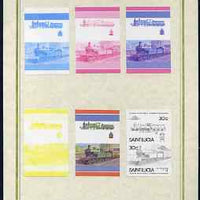 St Lucia 1985 Locomotives #4 (Leaders of the World) 30c 'Class M 4-4-0' set of 7 imperf progressive proof pairs comprising the 4 individual colours plus 2, 3 and all 4 colour composites mounted on special Format International cards (as SG 826a)