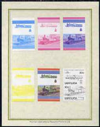 St Lucia 1985 Locomotives #4 (Leaders of the World) 30c 'Class M 4-4-0' set of 7 imperf progressive proof pairs comprising the 4 individual colours plus 2, 3 and all 4 colour composites mounted on special Format International cards (as SG 826a)