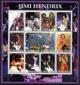 Udmurtia Republic 2002 Jimi Hendrix perf sheetlet containing set of 12 values unmounted mint