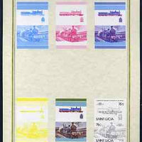 St Lucia 1985 Locomotives #4 (Leaders of the World) 75c 'Dunalastair 4-4-0' set of 7 imperf progressive proof pairs comprising the 4 individual colours plus 2, 3 and all 4 colour composites mounted on special Format International cards (as SG 828a)