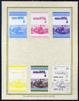 St Lucia 1985 Locomotives #4 (Leaders of the World) 75c 'Dunalastair 4-4-0' set of 7 imperf progressive proof pairs comprising the 4 individual colours plus 2, 3 and all 4 colour composites mounted on special Format International cards (as SG 828a)