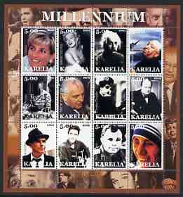 Karelia Republic 2002 Millennium #2 perf sheetlet containing set of 12 values unmounted mint (Diana, Chaplin, Elvis, Mather Teresa, Einstein, Marilyn, Sinatra, Picasso, Churchill, JFK, etc)