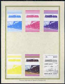 St Lucia 1985 Locomotives #4 (Leaders of the World) $2.50 'Big Bertha 0-10-0' set of 7 imperf progressive proof pairs comprising the 4 individual colours plus 2, 3 and all 4 colour composites mounted on special Format International cards (as SG 830a)