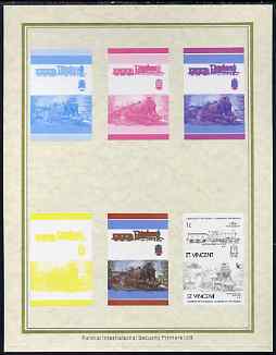 St Vincent 1985 Locomotives #4 (Leaders of the World) 1c (4-4-0 Glen Douglas) set of 7 imperf progressive proof pairs comprising the 4 individual colours plus 2, 3 and all 4 colour composites mounted on special Format Internationa……Details Below