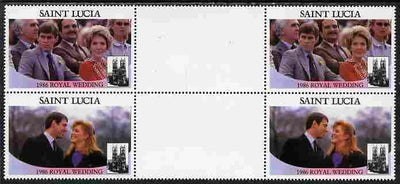 St Lucia 1986 Royal Wedding (Andrew & Fergie) $2 perforated se-tenant gutter block of 4 with face value omitted unmounted mint