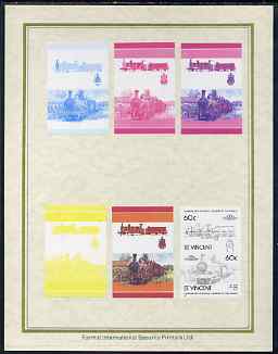 St Vincent 1985 Locomotives #4 (Leaders of the World) 60c (2-4-0 No. 158A) set of 7 imperf progressive proof pairs comprising the 4 individual colours plus 2, 3 and all 4 colour composites mounted on special Format International c……Details Below