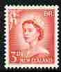 New Zealand 1955-59 QEII 3d vermilion (large numeral),on white opaque paper unmounted mint, SG 748b
