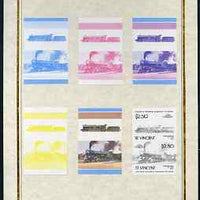 St Vincent 1985 Locomotives #4 (Leaders of the World) $2.50 (4-6-2 Great Bear) set of 7 imperf progressive proof pairs comprising the 4 individual colours plus 2, 3 and all 4 colour composites mounted on special Format Internation……Details Below