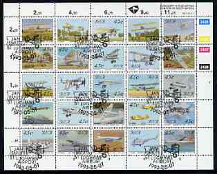 South Africa 1993 Aviation In South Africa sheetlet containing set of 25 values fine used with special cancels, SG 779a