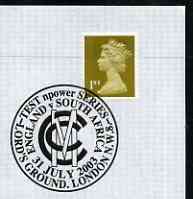 Postmark - Great Britain 2003 cover for npower Test Series, England v South Africa with illustrated Lords cancel