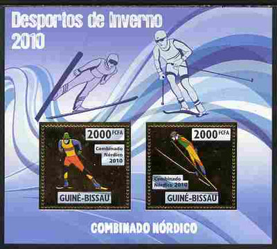 Guinea - Bissau 2010 Winter Olympic Sports - Nordic Combined perf sheetlet containing 2 values in gold unmounted mint