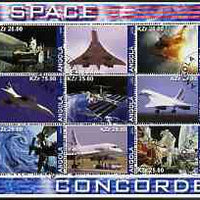 Angola 2002 Concorde & Space perf sheetlet containing set of 9 values cto used