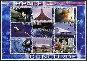 Angola 2002 Concorde & Space perf sheetlet containing set of 9 values cto used