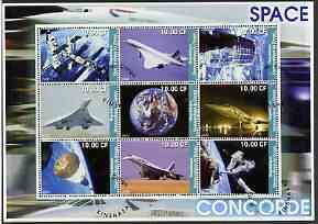 Congo 2002 Concorde & Space perf sheetlet #02 containing set of 9 values cto used