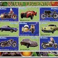 Afghanistan 2001 Road Legends perf sheetlet containing set of 9 values cto used (5 Motorcycles & 4 cars)