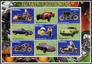 Afghanistan 2001 Road Legends perf sheetlet containing set of 9 values cto used (5 Motorcycles & 4 cars)
