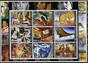 Somalia 2002 Modern Art perf sheetlet containing set of 9 values cto used (Picasso, Chagall & Dali)