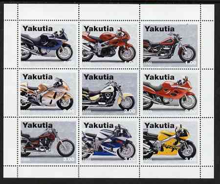 Sakha (Yakutia) Republic 1999 Motorcycles perf sheetlet containing complete set of 9 values unmounted mint