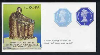 Cinderella - Great Britain 1974 Europa Souvenir Sheet Celebrating Birth of Sir Winston Churchill with 1/2p & 3p octagonal postally valid stamps, with quotation 'I have nothing to offer ...' unmounted mint