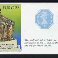 Cinderella - Great Britain 1974 Europa Souvenir Sheet Celebrating Birth of Sir Winston Churchill with 1/2p & 3p octagonal postally valid stamps, with quotation 'Give us the tools ...' unmounted mint