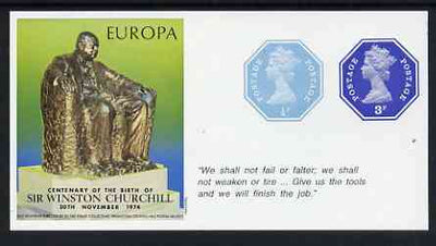 Cinderella - Great Britain 1974 Europa Souvenir Sheet Celebrating Birth of Sir Winston Churchill with 1/2p & 3p octagonal postally valid stamps, with quotation 'Give us the tools ...' unmounted mint