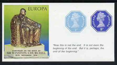 Cinderella - Great Britain 1974 Europa Souvenir Sheet Celebrating Birth of Sir Winston Churchill with 1/2p & 3p octagonal postally valid stamps, with quotation 'This is not the end ...' unmounted mint