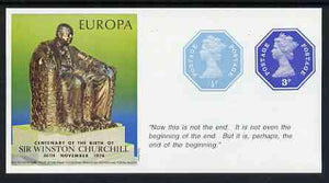 Cinderella - Great Britain 1974 Europa Souvenir Sheet Celebrating Birth of Sir Winston Churchill with 1/2p & 3p octagonal postally valid stamps, with quotation 'This is not the end ...' unmounted mint