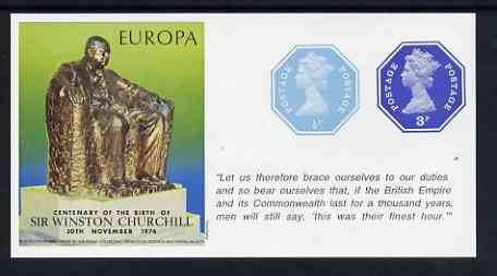 Cinderella - Great Britain 1974 Europa Souvenir Sheet Celebrating Birth of Sir Winston Churchill with 1/2p & 3p octagonal postally valid stamps, with quotation 'This was their finest hour' unmounted mint