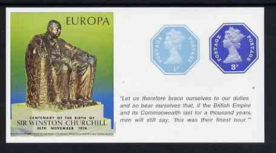 Cinderella - Great Britain 1974 Europa Souvenir Sheet Celebrating Birth of Sir Winston Churchill with 1/2p & 3p octagonal postally valid stamps, with quotation 'This was their finest hour' unmounted mint