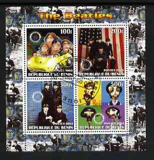 Benin 2003 The Beatles perf sheetlet containing set of 4 values each with Rotary International Logo cto used