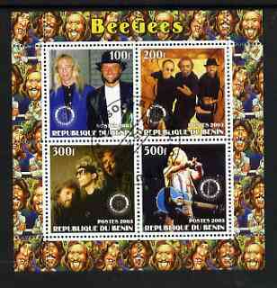 Benin 2003 The Bee Gees perf sheetlet containing set of 4 values each with Rotary International Logo cto used
