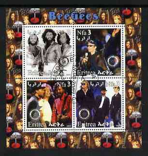 Eritrea 2003 The Bee Gees perf sheetlet containing set of 4 values each with Rotary International Logo cto used