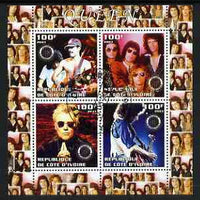 Ivory Coast 2003 Queen (pop group) perf sheetlet containing set of 4 values each with Rotary International Logo cto used