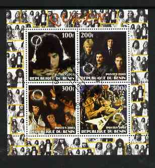 Benin 2003 Queen (pop group) #1 perf sheetlet containing set of 4 values each with Rotary International Logo cto used