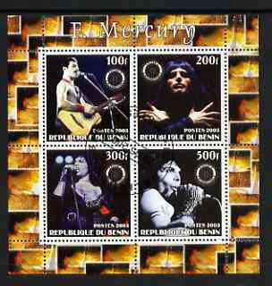 Benin 2003 Freddie Mercury (Queen pop group) perf sheetlet containing set of 4 values each with Rotary International Logo cto used