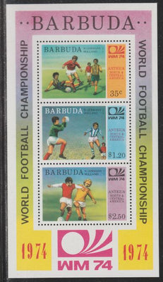 Barbuda 1974 World Cup Football Winners perf m/sheet (unissued with names of teams) unmounted mint
