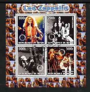 Benin 2003 Led Zeppelin perf sheetlet containing set of 4 values each with Rotary International Logo cto used