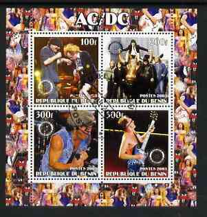 Benin 2003 AC/DC perf sheetlet containing set of 4 values each with Rotary International Logo cto used