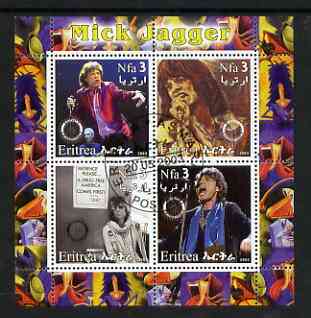Eritrea 2003 Mick Jagger (Rolling Stones) perf sheetlet containing set of 4 values each with Rotary International Logo cto used