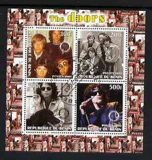 Benin 2003 The Doors (pop group) #2 perf sheetlet containing set of 4 values each with Rotary International Logo cto used