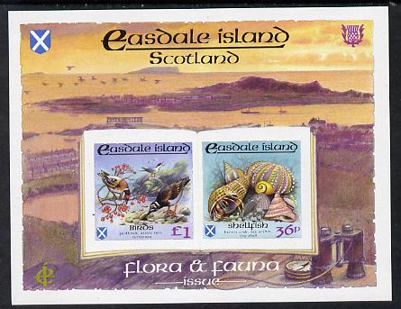 Easdale 1988 Flora & Fauna definitive imperf sheetlet containing 36p (shell) & £1 (Birds) unmounted mint