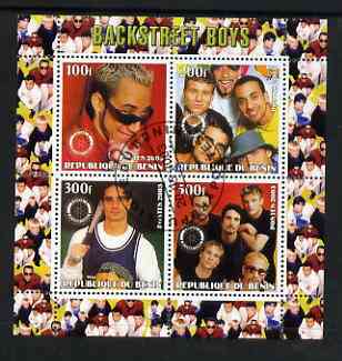 Benin 2003 Backstreet Boys perf sheetlet containing set of 4 values each with Rotary International Logo cto used