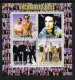Ivory Coast 2003 Backstreet Boys perf sheetlet containing set of 4 values each with Rotary International Logo cto used